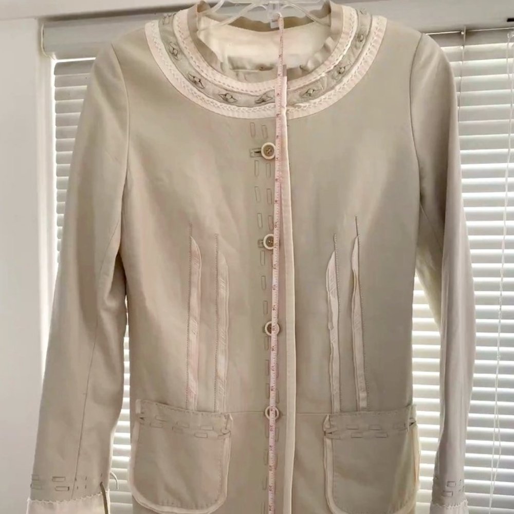 Elie Tahari Leather Coat / Jacket XS Beige/Cream